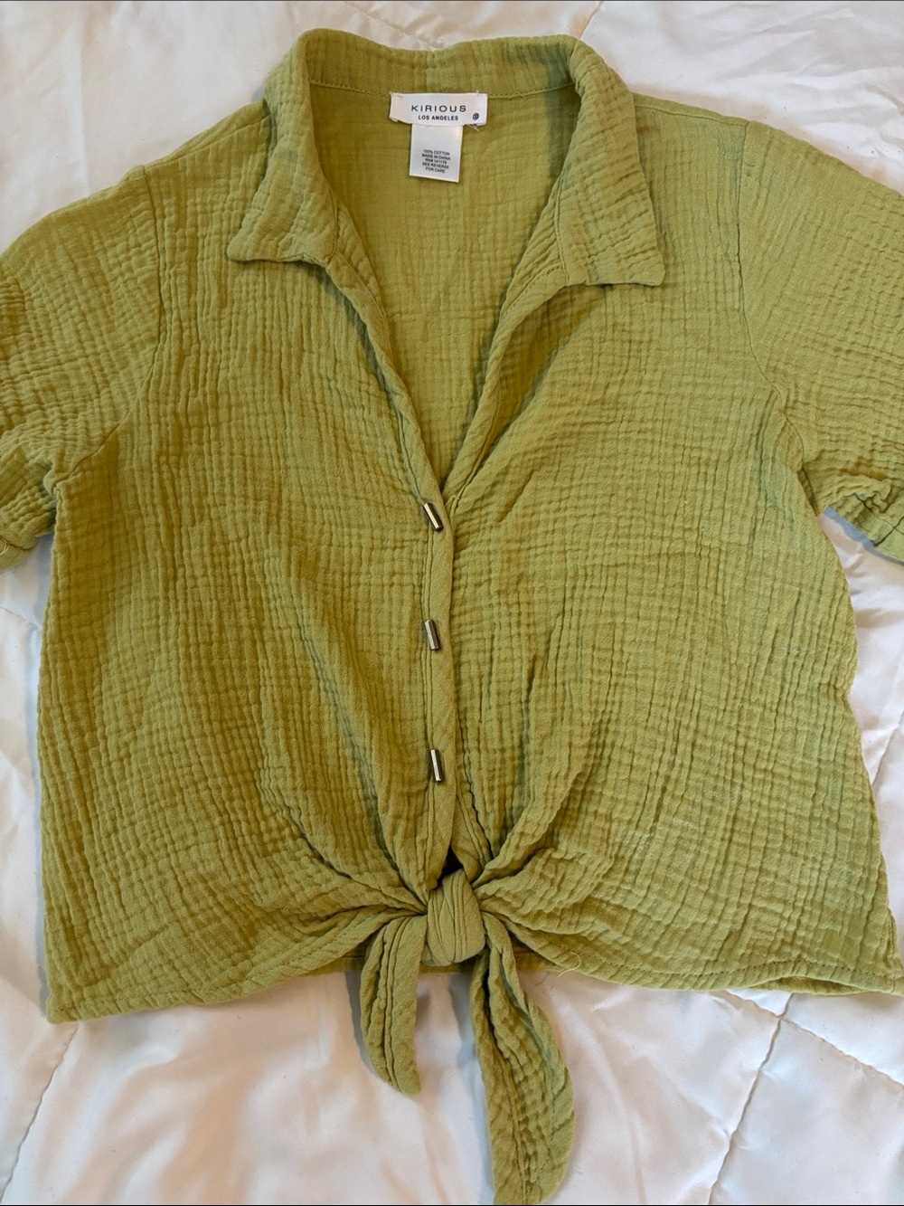 Kirious Los Angeles Olive Green Tie-Front Button Down Shirt